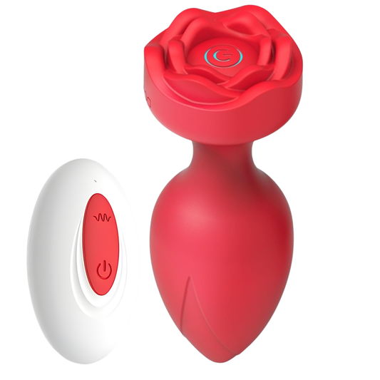Rode Vibrerende Rozen Buttplug met Afstandsbediening