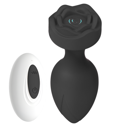 Zwarte Vibrerende Rozen Buttplug met Afstandsbediening