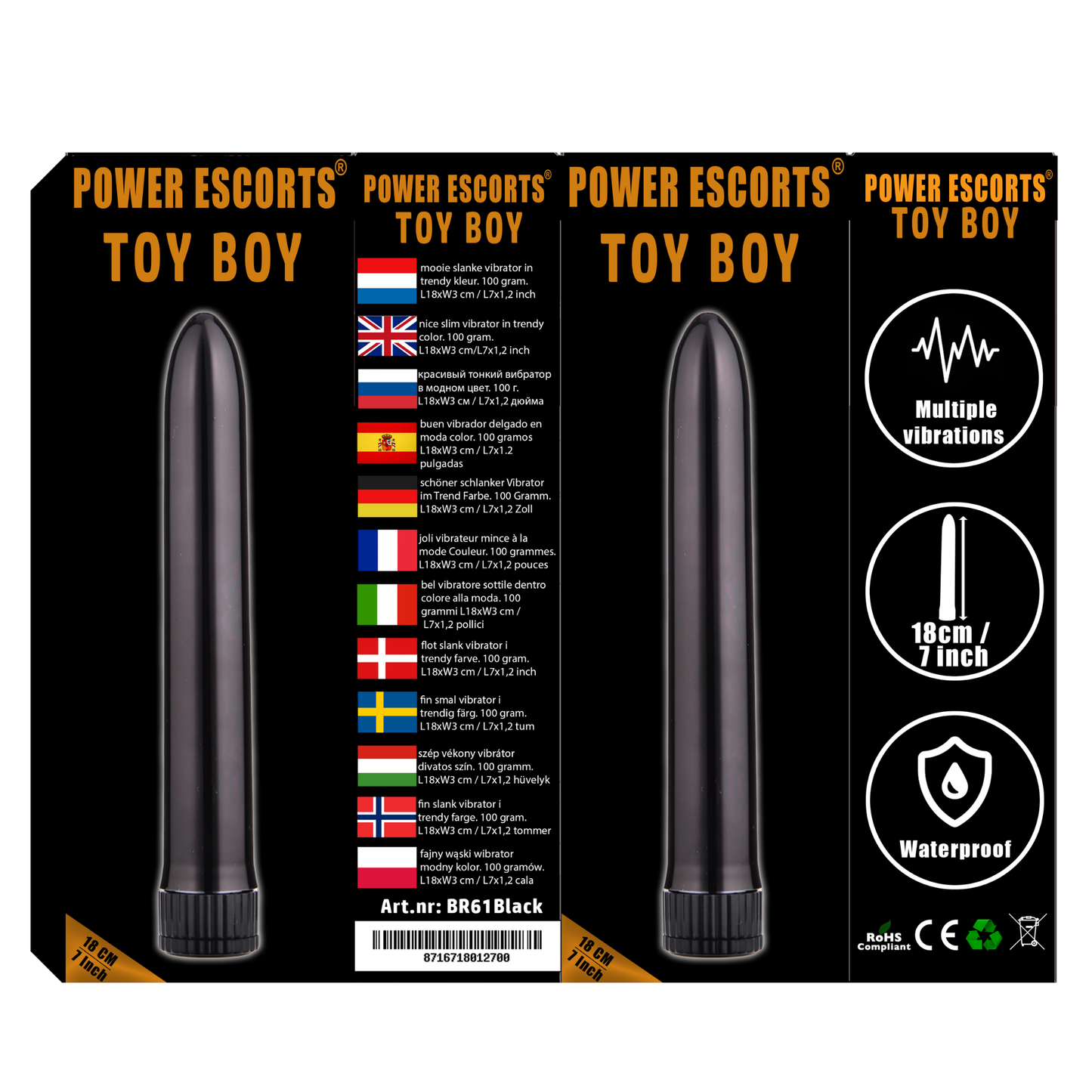 Slanke Zwarte Vibrator met Meerdere Vibratie Standen