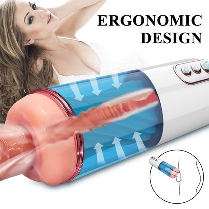 Foxshow - 63-00052 - Big size - 27,5 Cm - Masturbator cup - Sound  Vibrating, Flashing Masturbation - USB rechargeable -  7 Function - Dia outside  8 cm - Luxury Giftbox - white /with blue