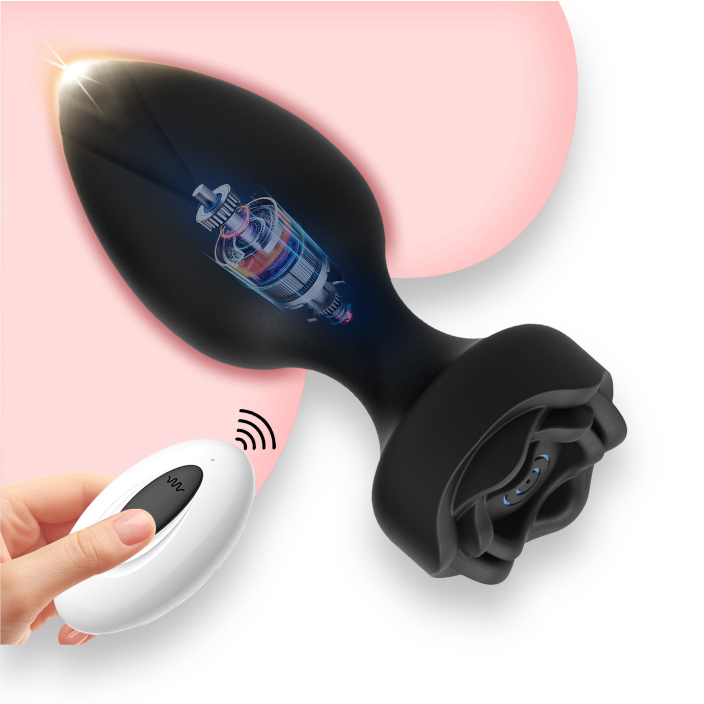 Zwarte Vibrerende Rozen Buttplug met Afstandsbediening