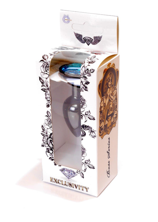 Boysoftoys – Anale Plug Donker Zilver met Blauwe Kristal – 64-00031
