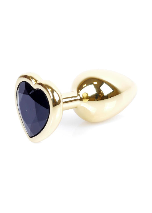 Boysoftoys – Anale Plug Goud&nbsp; Hart Design met Zwarte Kristal – 64-00038