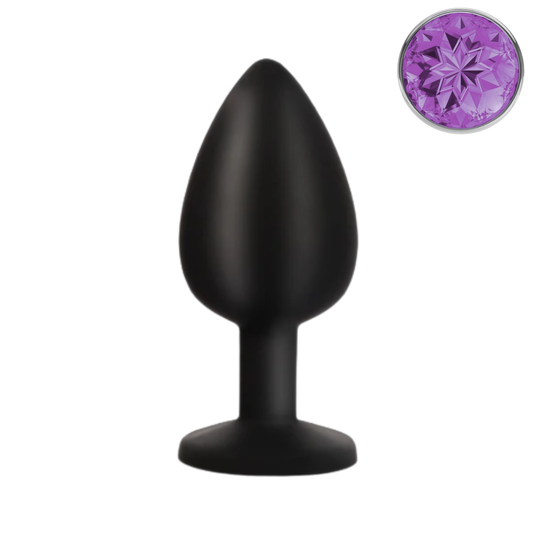 Zwarte Siliconen Buttplug met Paarse Kristal Lengte: 9,5cm Ø 4cm