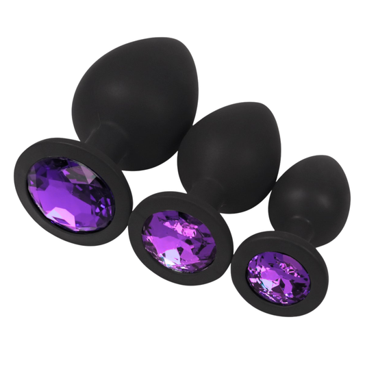 Luxe Paarse Siliconen Buttplug Set met Kristal