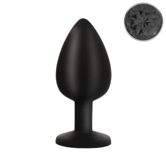 Zwarte Siliconen Buttplug met Zwarte Kristal Lengte: 9,5cm Ø 4cm