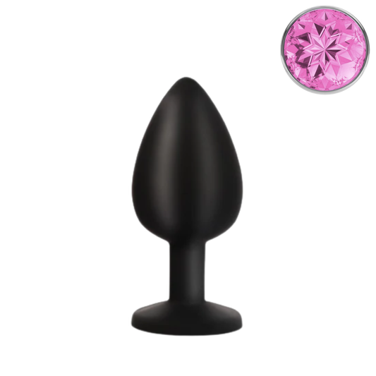 Zwarte Siliconen Buttplug met Roze Kristal Lengte: 8,5cm Ø 3.5cm
