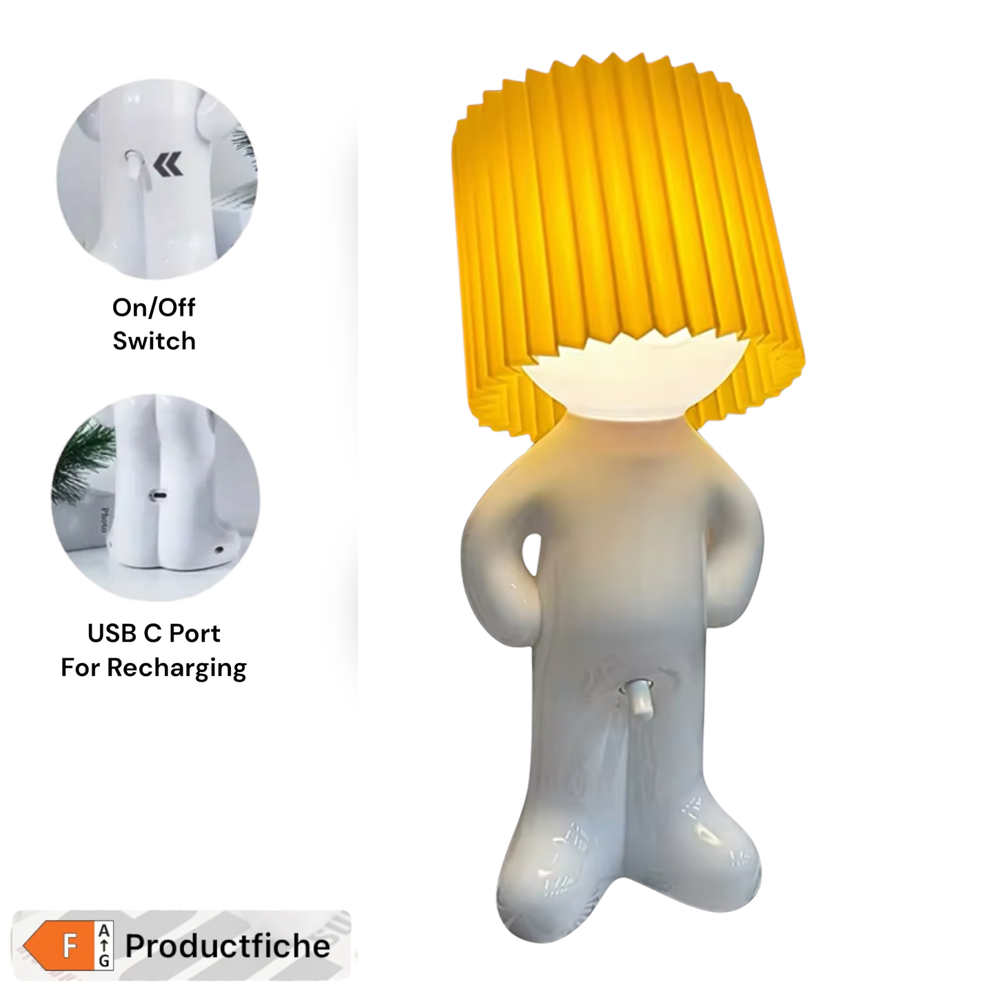 Mr. Lightdick – Ondeugende Tafellamp met Gouden Gloed & USB-C Opladen