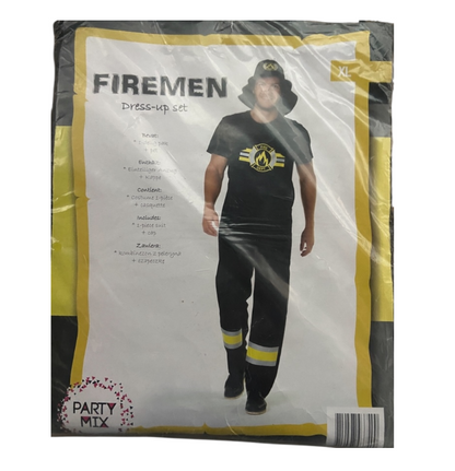 Brandweerman Kostuum – Zwart/Geel Outfit met Pet – Verkrijgbaar in M, L en XL