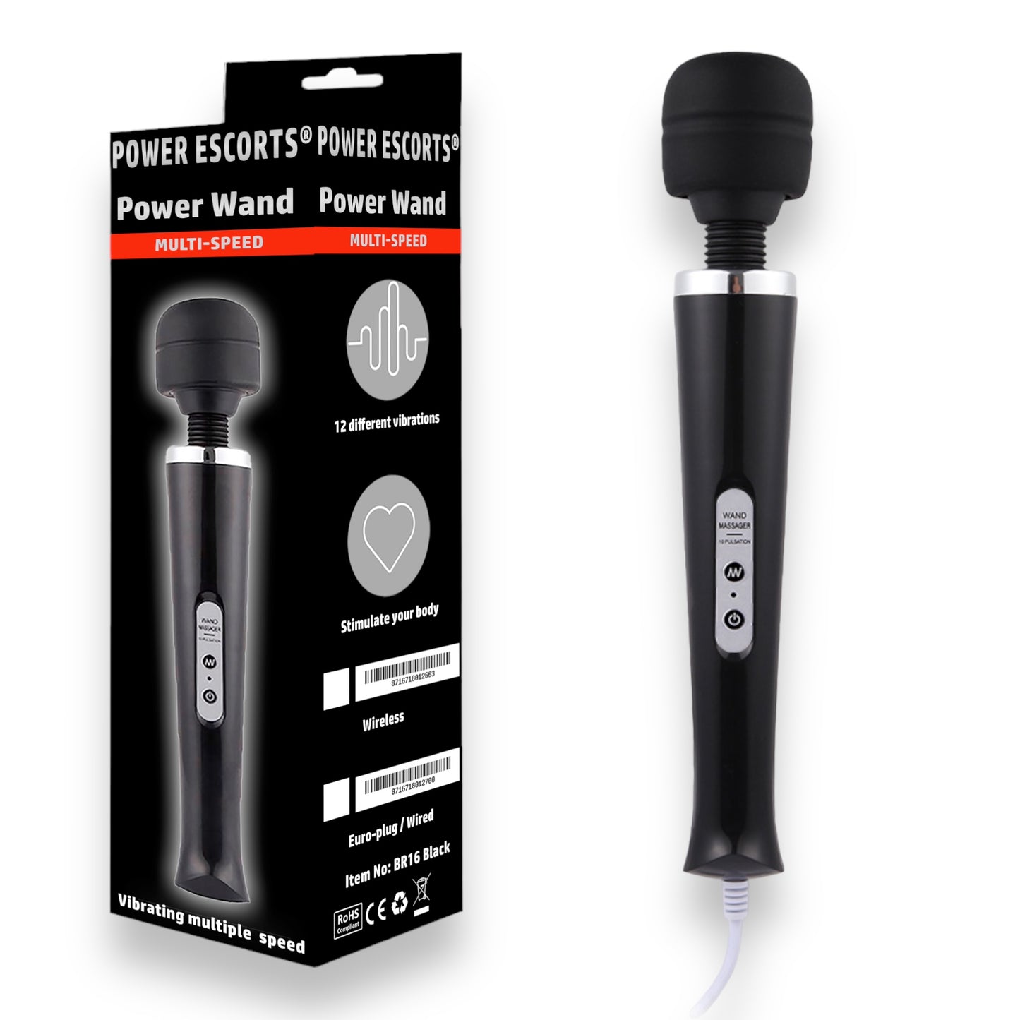 Luxe Wand Massager – Krachtige Vibraties met Bedrade Controle (32,5 cm, Zwart)