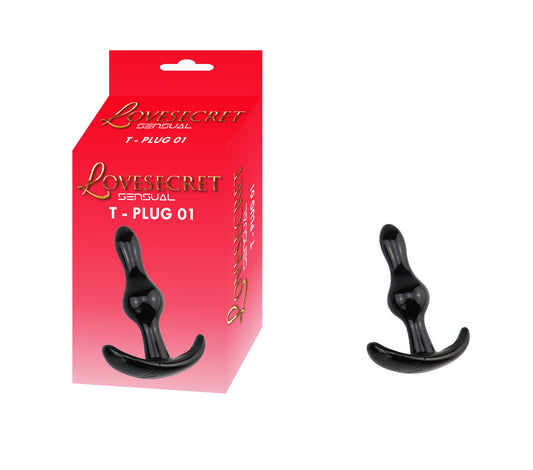 Lovesecret Sensual LS09 T-Plug 01 Zwart – Anal Plug – 8,5 cm – Zachte & Veilige TPE – Voor Beginners – T-vormige Basis