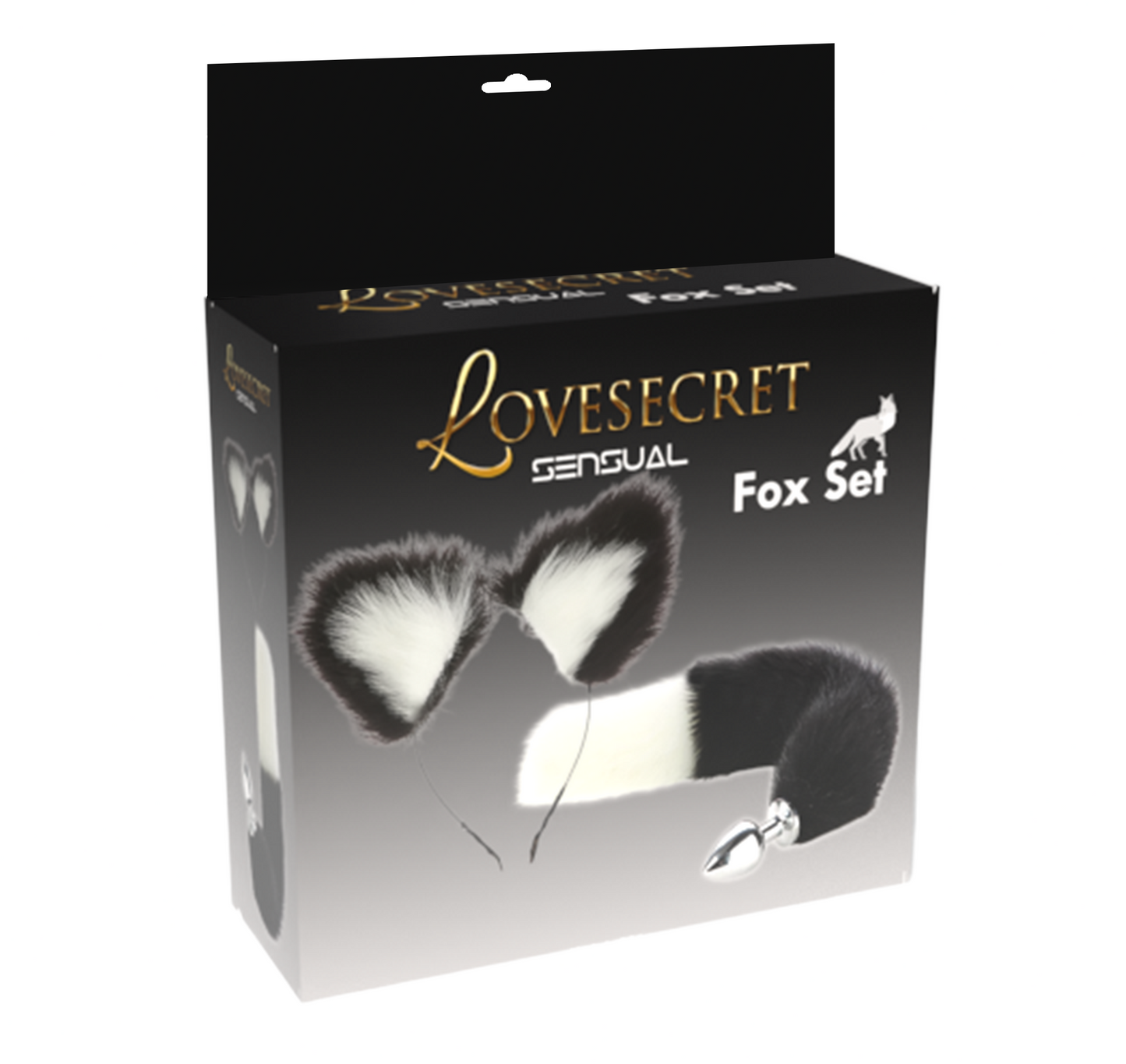 Lovesecret Sensual – LS46 Fox Set Zwart / Wit – Vossenstaart Plug & Vossenoren Cadeauset