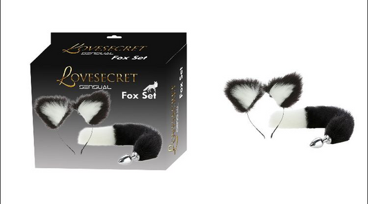 Lovesecret Sensual – LS46 Fox Set Zwart / Wit – Vossenstaart Plug & Vossenoren Cadeauset