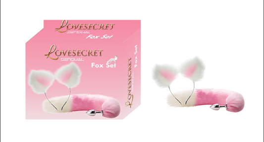 Lovesecret Sensual – LS47 Fox Set Roze / Wit – Vossenstaart Plug & Vossenoren Cadeauset