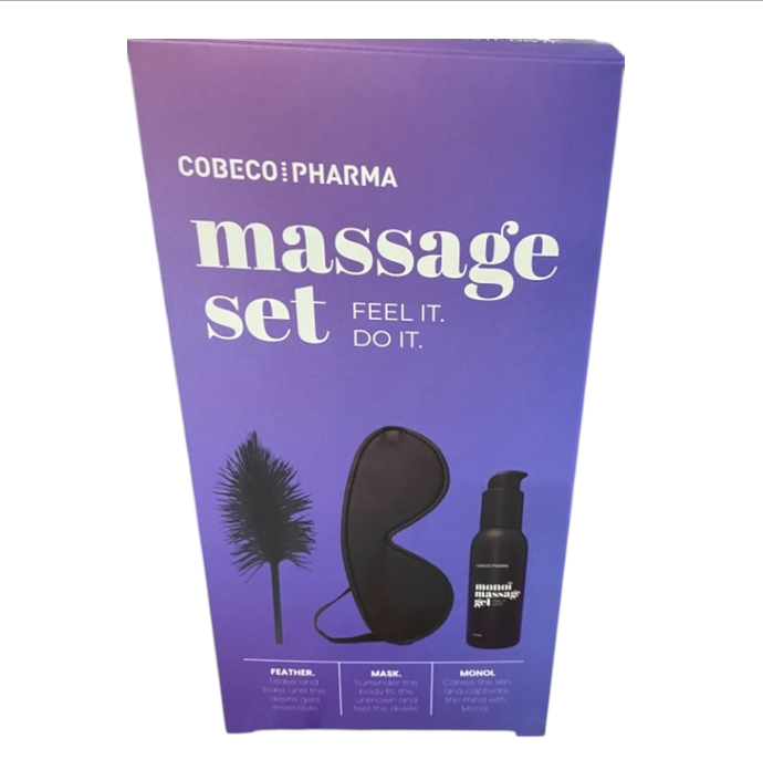 Massage Set – Monoi Massage Gel + Feather + Mask – 3-Piece Sensual Kit