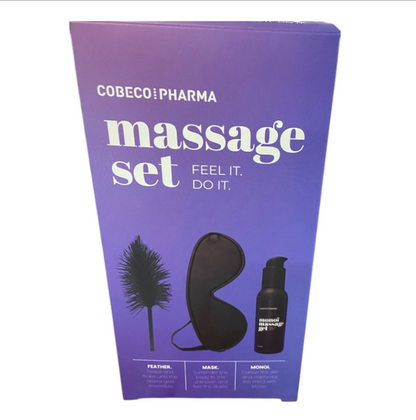 Massage Set – Monoi Massage Gel + Feather + Mask – 3-Piece Sensual Kit