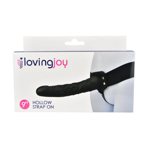 Loving Joy  9 Inch Hollow Silicone Strap On - Zwart -  22,8 CM
