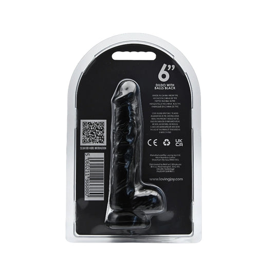 Loving Joy - 6 Inch Realistic Dildo with Balls Black - 16,5 Cm Strong Blister