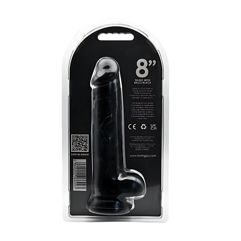 Loving Joy 8 Inch Realistische Dildo met Ballen Zwart – 21,5 cm