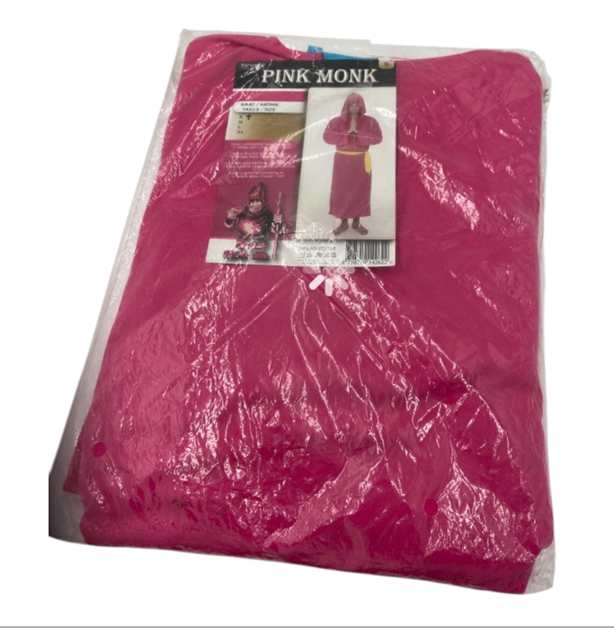 Pikante Pink Monk - Roze Monnik Verkleedset – Roze Jurk met Capuchon & Gele Riem