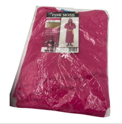 Pikante Pink Monk - Roze Monnik Verkleedset – Roze Jurk met Capuchon & Gele Riem