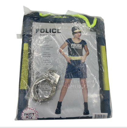 Sexy Politie Vrouwen Pak/ Jurk Met Extra Handboeien – Blauwe Jurk met Gele Accenten & Politiepet – Sexy Verkleedset voor Rollenspel