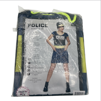 Sexy Politie Vrouwen Pak/ Jurk Met Extra Handboeien – Blauwe Jurk met Gele Accenten & Politiepet – Sexy Verkleedset voor Rollenspel