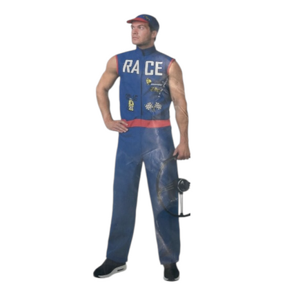 Verleidelijke Blauw Autocoureur Kostuum – Mouwloos Pak met Bijpassende Pet – Rollenspel Outfit  - Size M / L/ XL