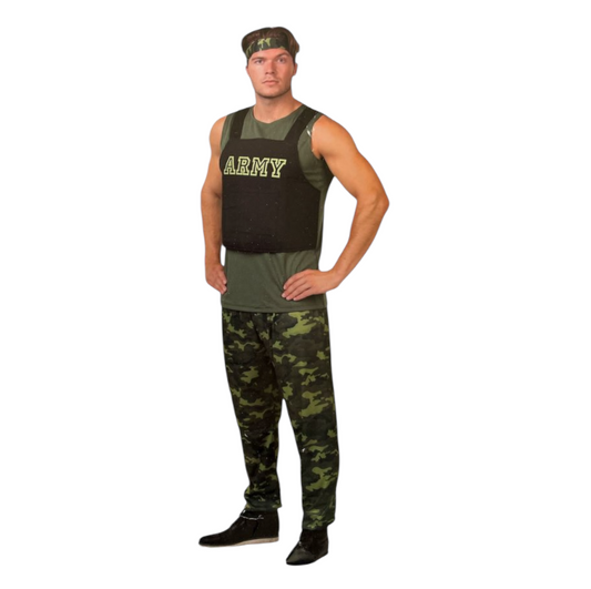 Sexy Soldatenkostuum – Legergroene Broek, Top & Stoere Haarband – Rollenspel Verkleedset Maat M / L / XL