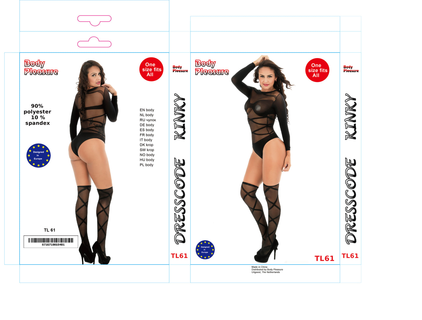 Body Pleasure Sexy Body Stocking Lingerie Set – One Size Fits Most – Zwart