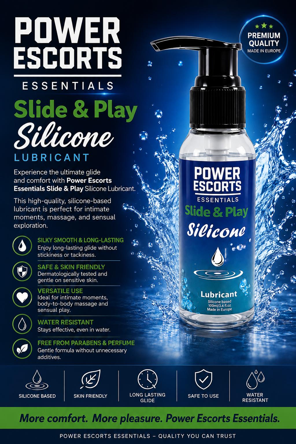 Power Escorts Slide & Play Silicone Glijmiddel 100 ml – Langdurig & Zijdezacht