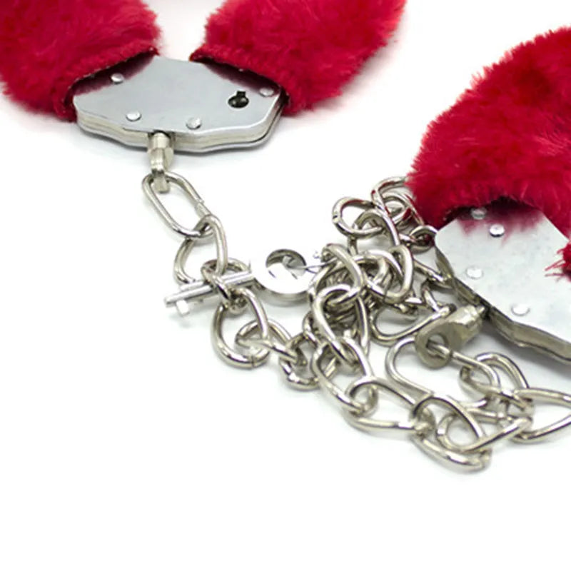 Gevoerde Extra Zware Rode Handboeien Met Extra Lange Ketting