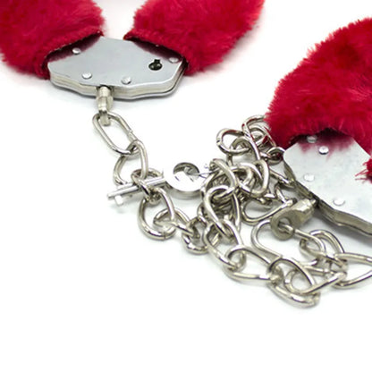 Gevoerde Extra Zware Rode Handboeien Met Extra Lange Ketting