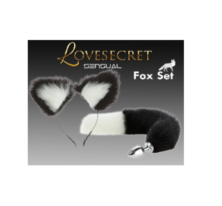 Lovesecret Sensual – LS46 Fox Set Zwart / Wit – Vossenstaart Plug & Vossenoren Cadeauset