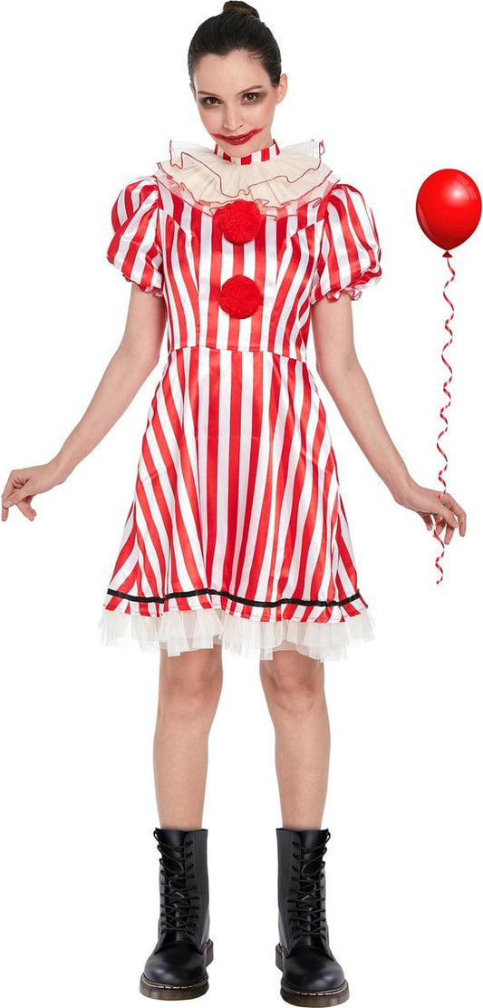 Pikant Scary Clown Kostuum – Rood-Witte Jurk voor Ondeugend Rollenspel