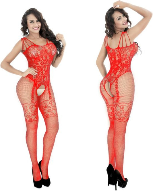 Body Pleasure Open Bodystocking – Red – One Size Fits Most